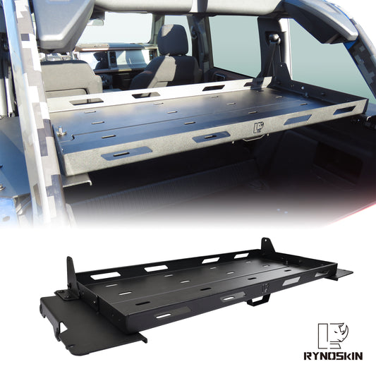 RYNOSKIN Interior Cargo Rack Compatible with 2021-2025 Ford Bronco 4 Door Foldable Rear Cargo Basket Bronco Luggage Storage Carrier Tray Fit Hard Top & Soft Top