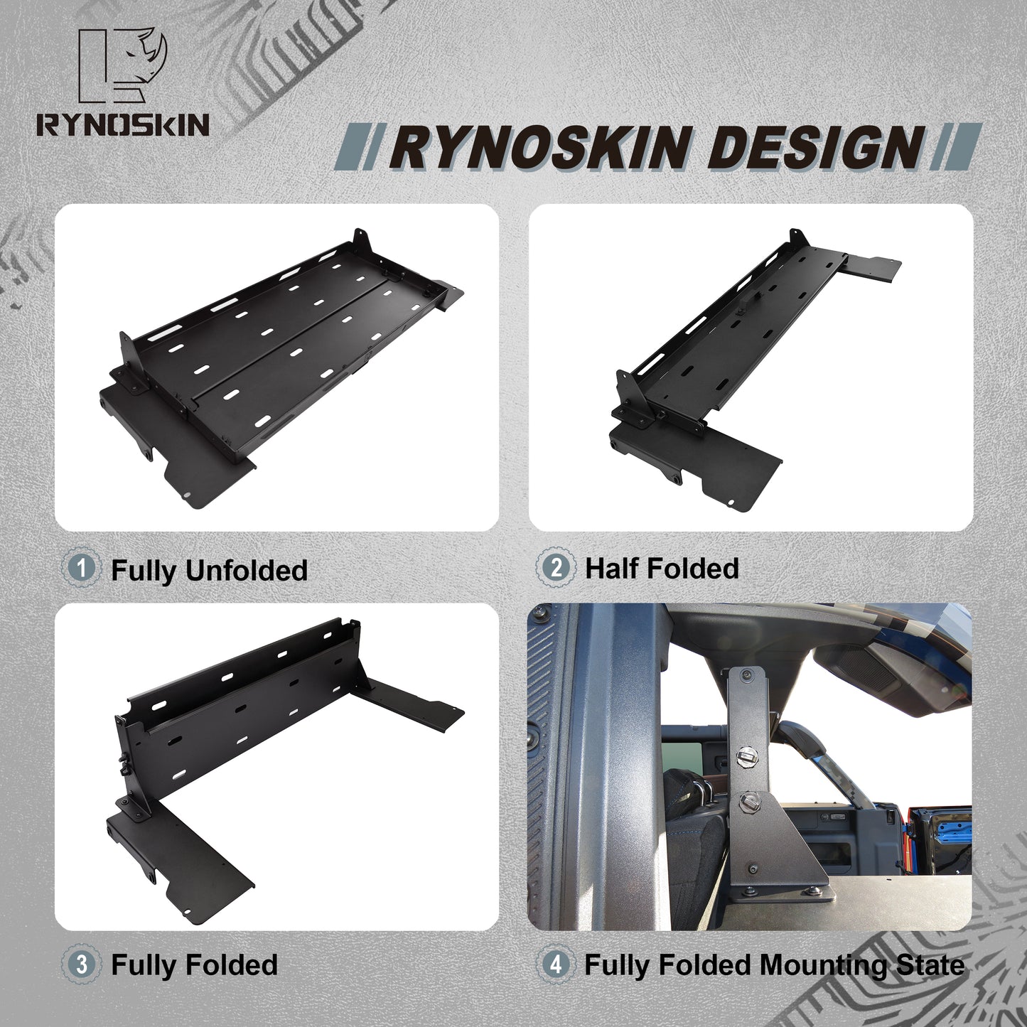 RYNOSKIN Interior Cargo Rack Compatible with 2021-2025 Ford Bronco 4 Door Foldable Rear Cargo Basket Bronco Luggage Storage Carrier Tray Fit Hard Top & Soft Top