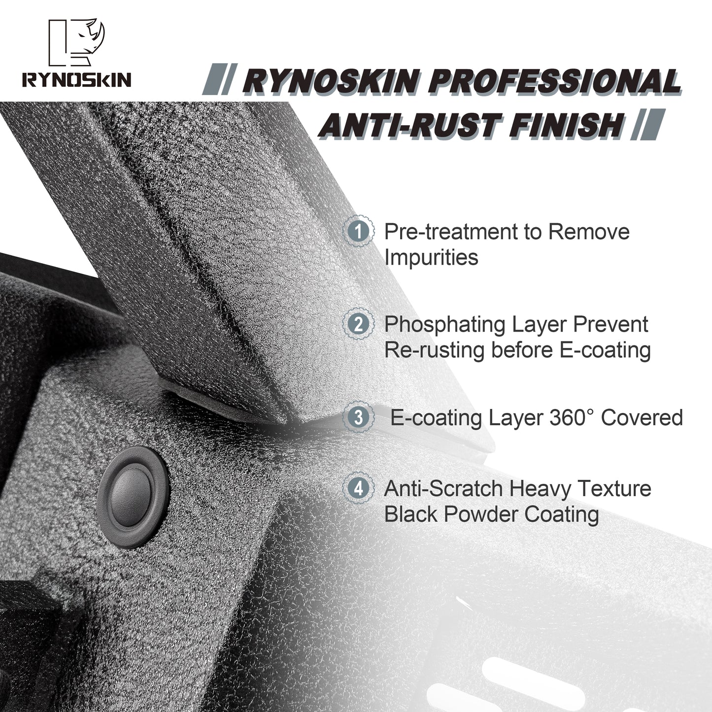 RYNOSKIN Front Bumper for 2021-2023 Ford Bronco Heavy Duty Off-Road Front Bumper Guard with Winch Bracket Work with OE ACC & Parking Sensors Can Add LED Lights Heavy Textured Black Powder Finish