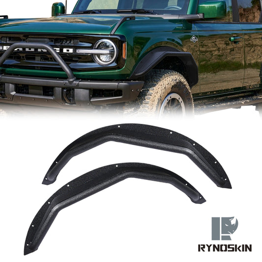 RYNOSKIN Front Fender Flares Compatible with 2021-2025 Ford Bronco 2 Door & 4 Door Heavy Duty Off-Road Tubular Wheel Fenders Heavy Textured Black Side Protections (Only for Front Wheel 2PCS)