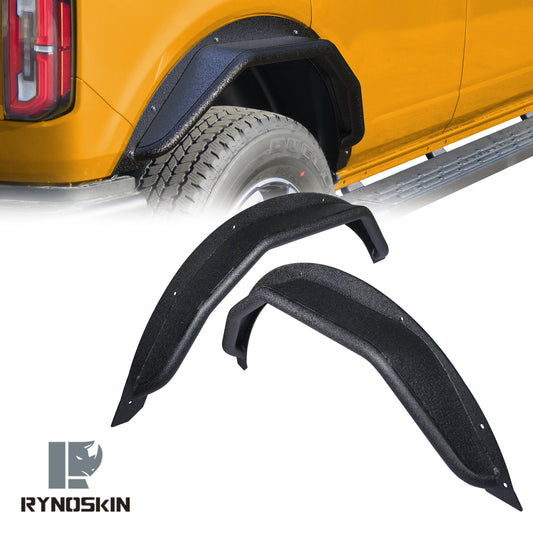 RYNOSKIN Rear Fender Flares Compatible with 2021-2025 Ford Bronco 4 Door Heavy Duty Off-Road Tubular Wheel Fenders Fine Textured Black Side Protections (Only for Bronco 4 Door Rear Wheels 2PCS)
