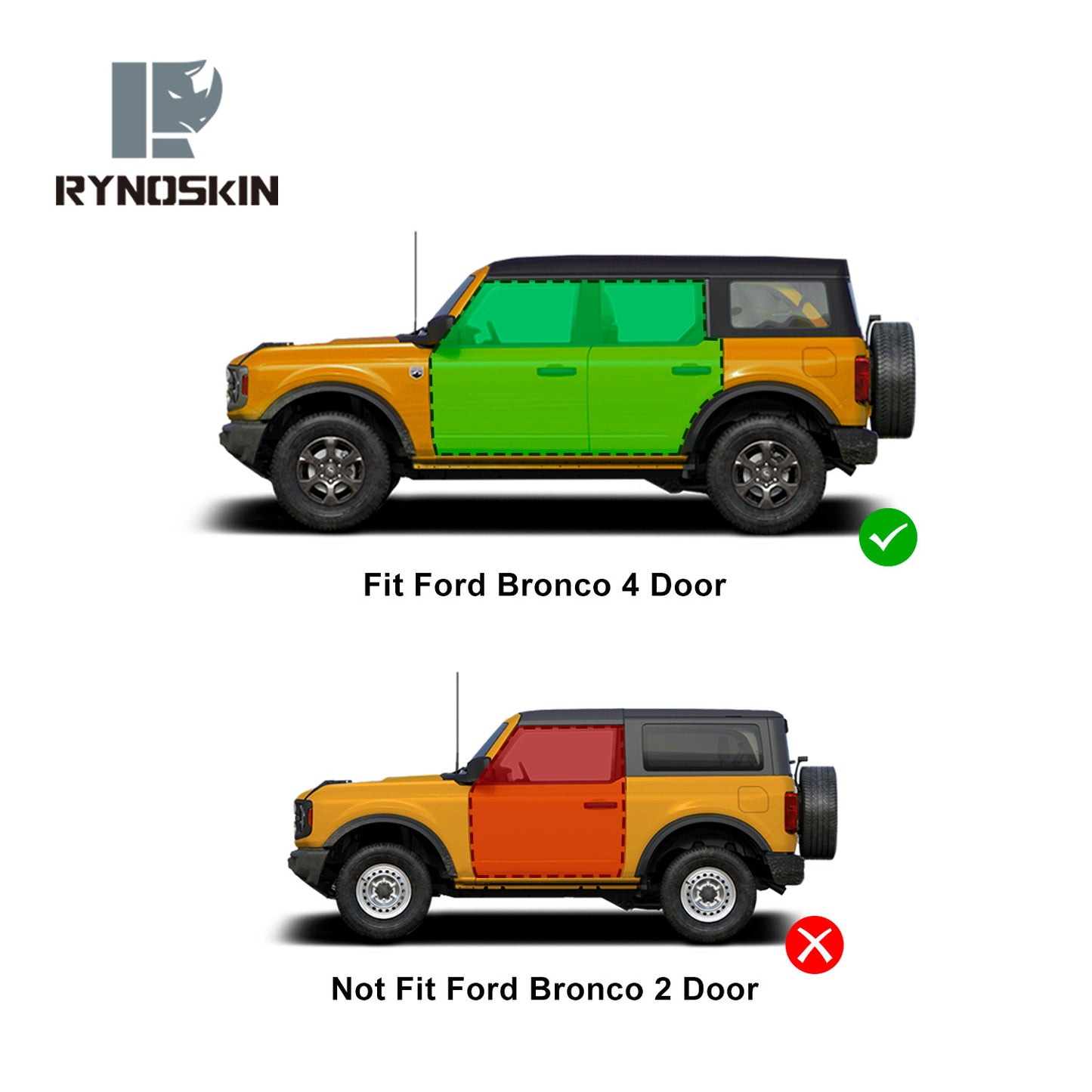 RYNOSKIN Running Boards Fits 2021-2025 Ford Bronco 4 Door Heavy Duty Off Road Side Steps SUV Steel Nerf Bars Step Rails Fine Texture Black