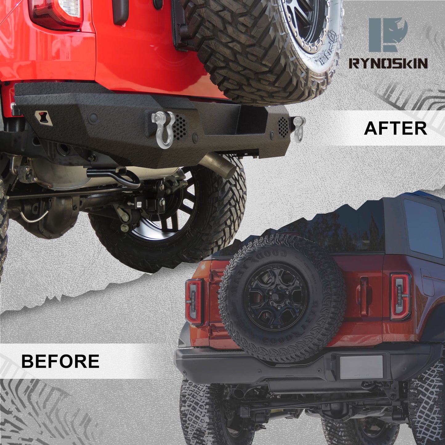 RYNOSKIN Rear Bumper Fit 2021-2025 Ford Bronco (Exclude Bronco Sport) Heavy Duty Off-Road Mid Width Back Bumper Guard Heavy Texture Black