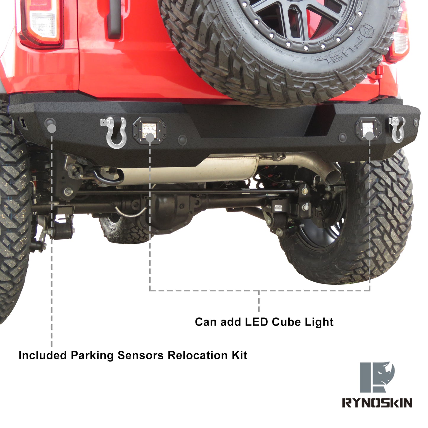 RYNOSKIN Rear Bumper Fit 2021-2025 Ford Bronco (Exclude Bronco Sport) Heavy Duty Off-Road Mid Width Back Bumper Guard Heavy Texture Black