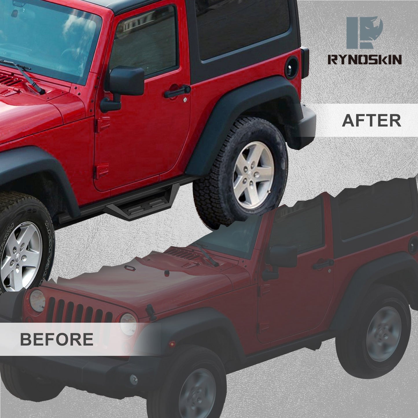 RYNOSKIN DS7 II Side Steps fit for 2007-2018 Jeep Wrangler JK 2 Door (exclude Wrangler JL Models)
