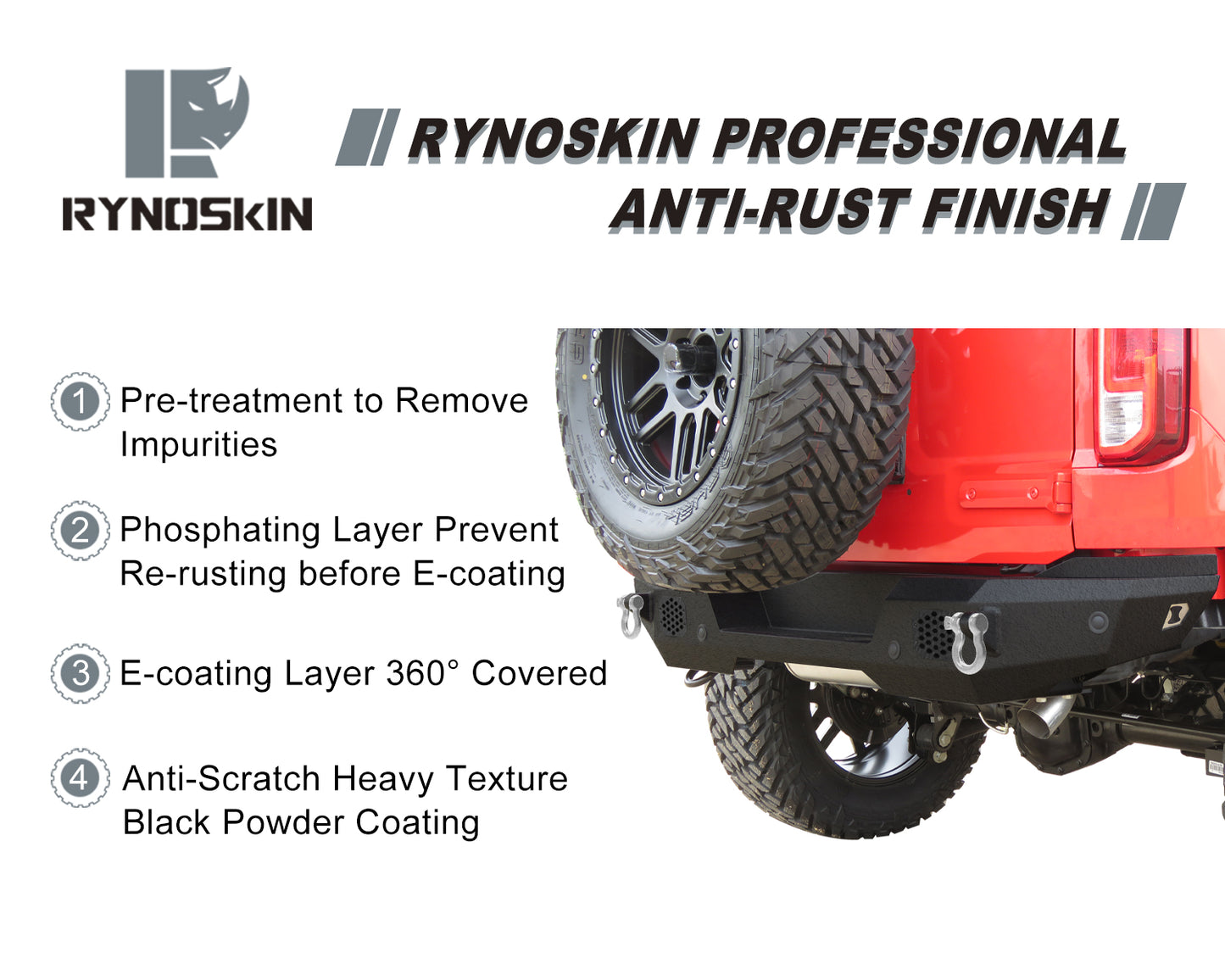 RYNOSKIN Rear Bumper Fit 2021-2025 Ford Bronco (Exclude Bronco Sport) Heavy Duty Off-Road Mid Width Back Bumper Guard Heavy Texture Black