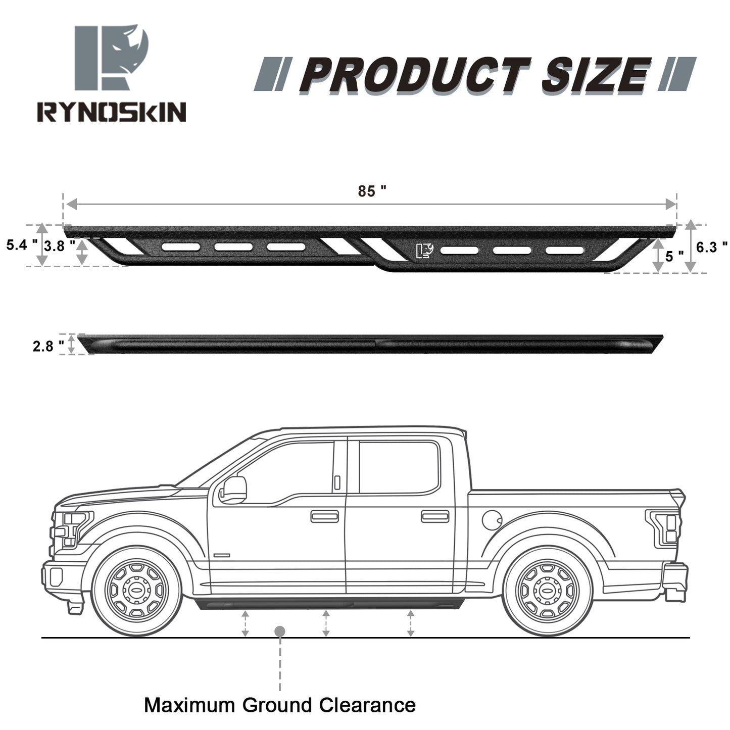 RYNOSKIN Running Boards Fit 2020-2025 Jeep Gladiator JT Rocker Steps Heavy Duty Gladiator JT Side Steps Pickup Truck Steel Nerf Bars Step Rails Heavy Texture Black 2pcs
