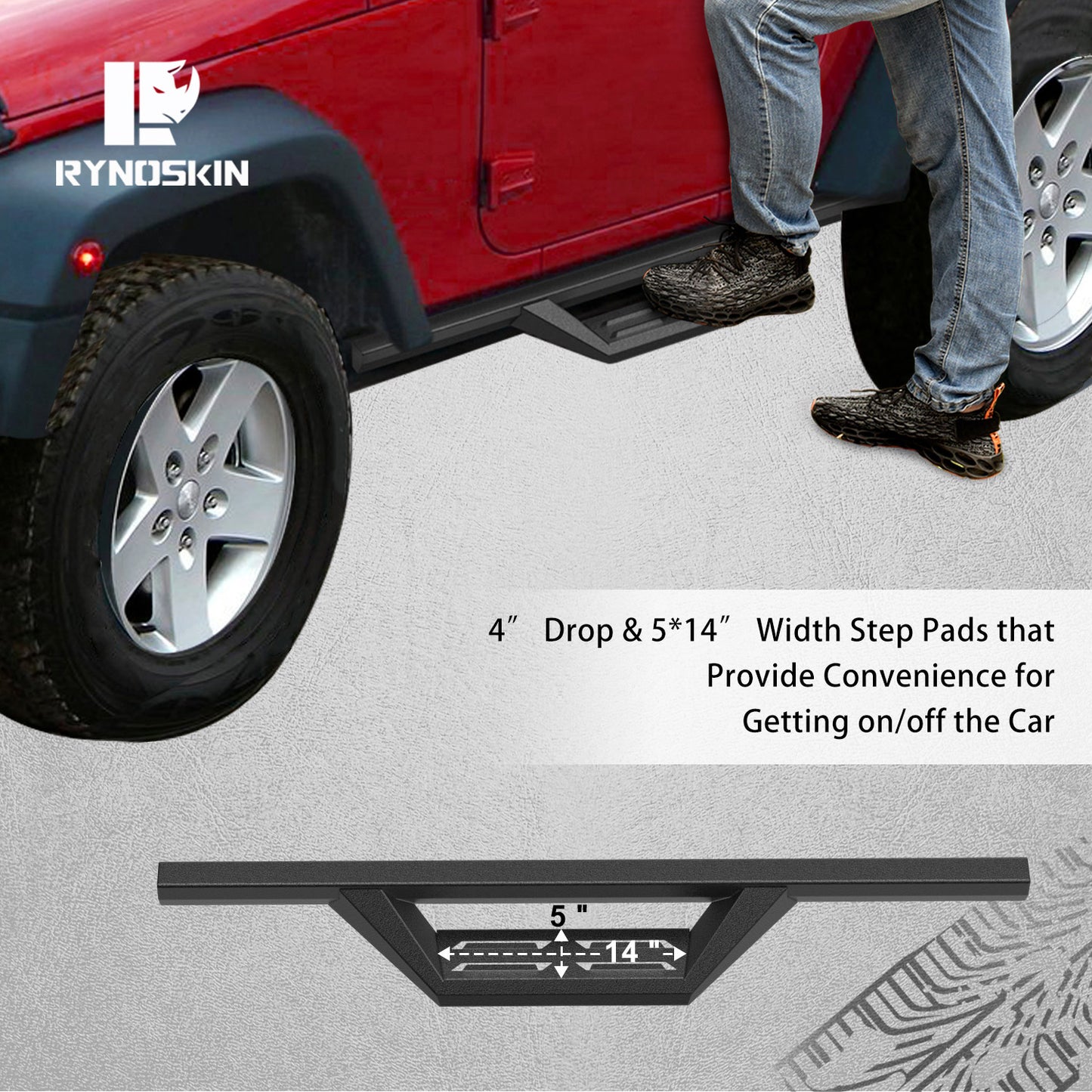 RYNOSKIN DS7 II Side Steps fit for 2007-2018 Jeep Wrangler JK 2 Door (exclude Wrangler JL Models)