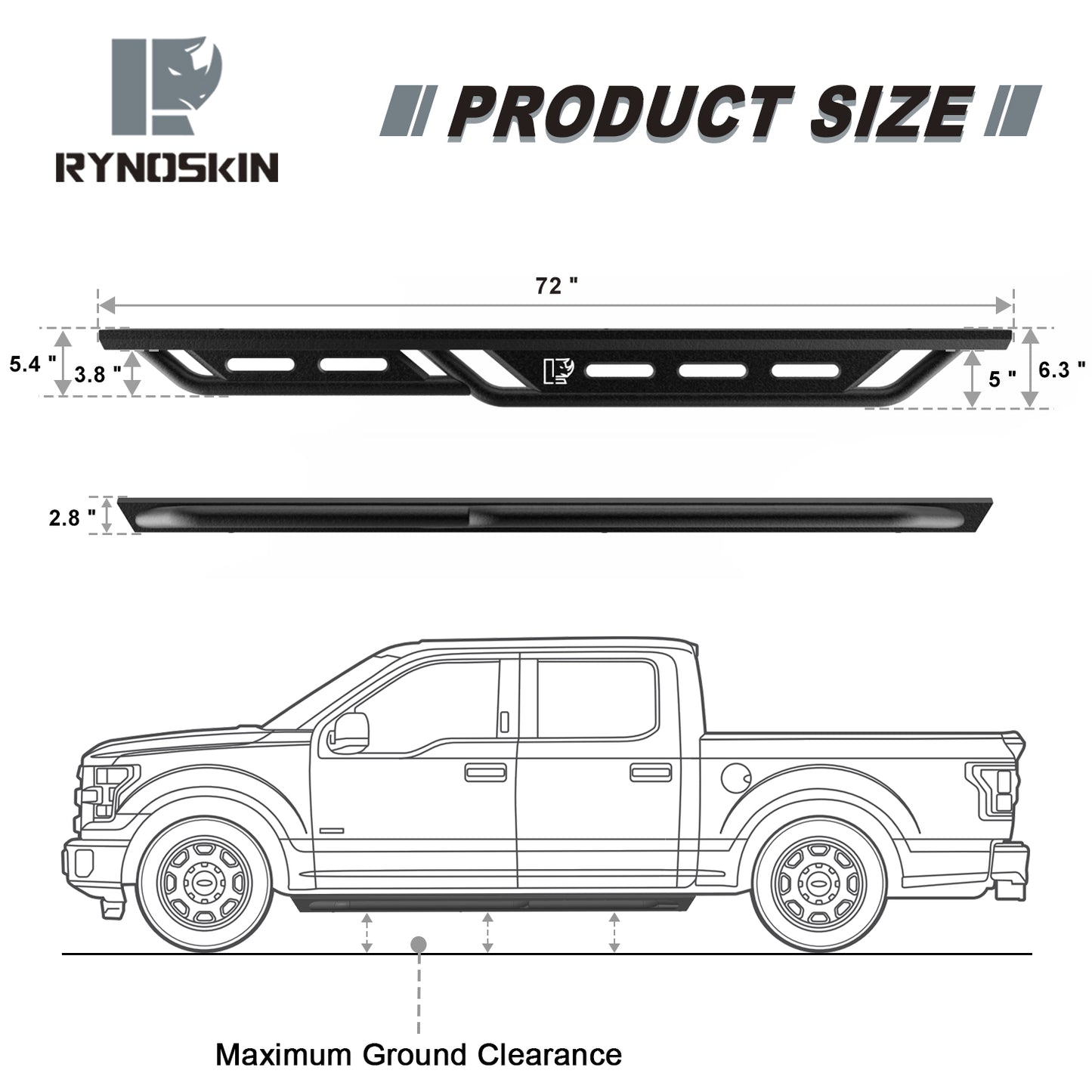 RYNOSKIN Running Boards Fits 2007-2018 Jeep Wrangler JK 4 Door Heavy Duty Off Road Side Steps Steel Nerf Bars Step Rails Fine Texture Black