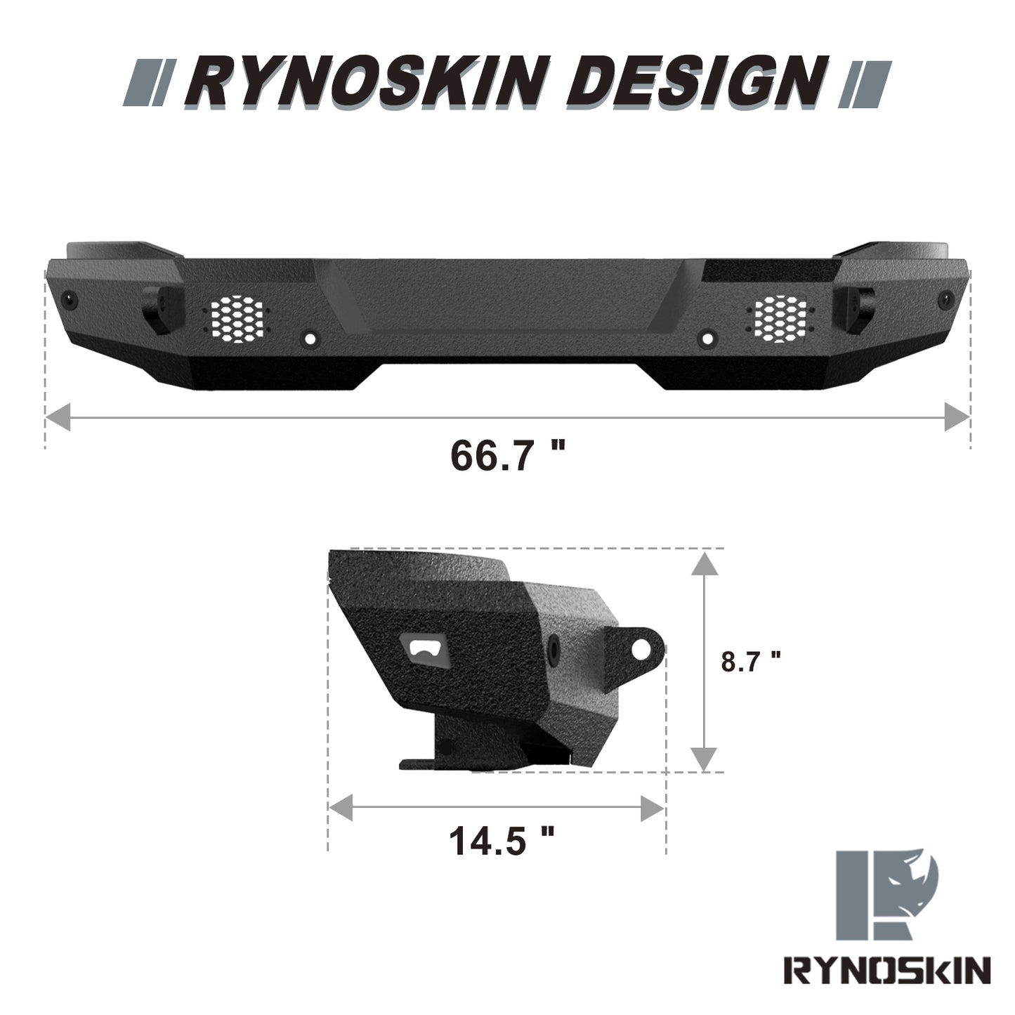 RYNOSKIN Rear Bumper Fit 2021-2025 Ford Bronco (Exclude Bronco Sport) Heavy Duty Off-Road Mid Width Back Bumper Guard Heavy Texture Black