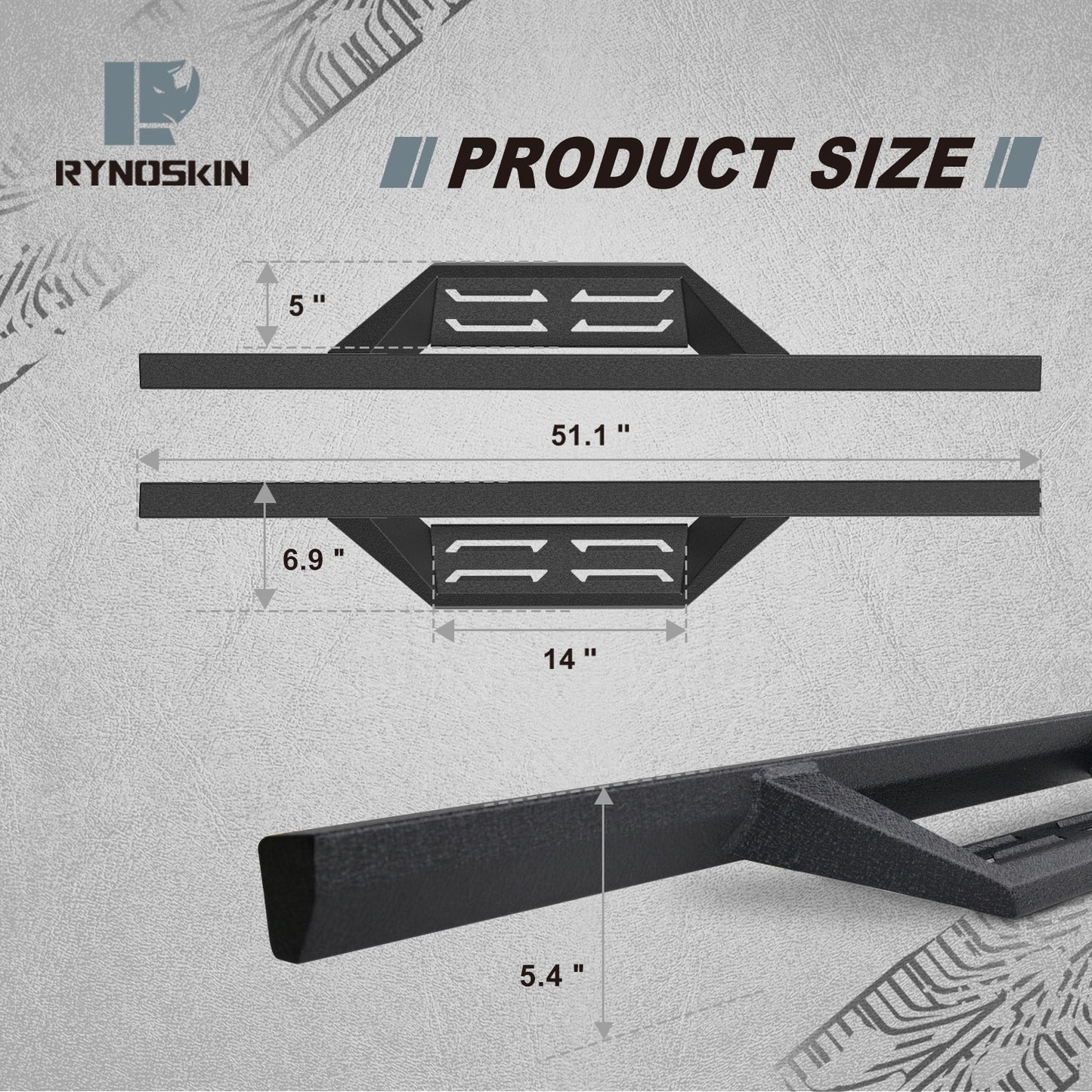 RYNOSKIN DS7 II Side Steps fit for 2007-2018 Jeep Wrangler JK 2 Door (exclude Wrangler JL Models)