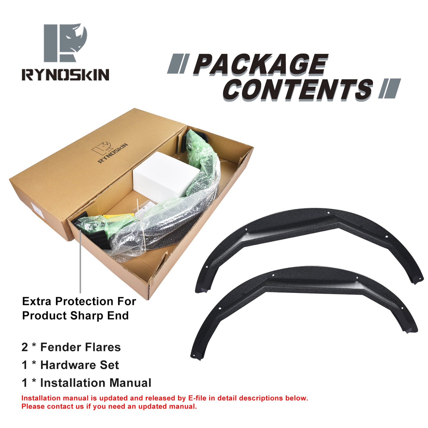 RYNOSKIN Rear Fender Flares Compatible with 2021-2025 Ford Bronco 2 Door Heavy Duty Carbon Steel Off-Road Flat Wheel Fenders Heavy Textured Black Side Protections (Only for Bronco 2 Door Rear Wheel 2PCS)