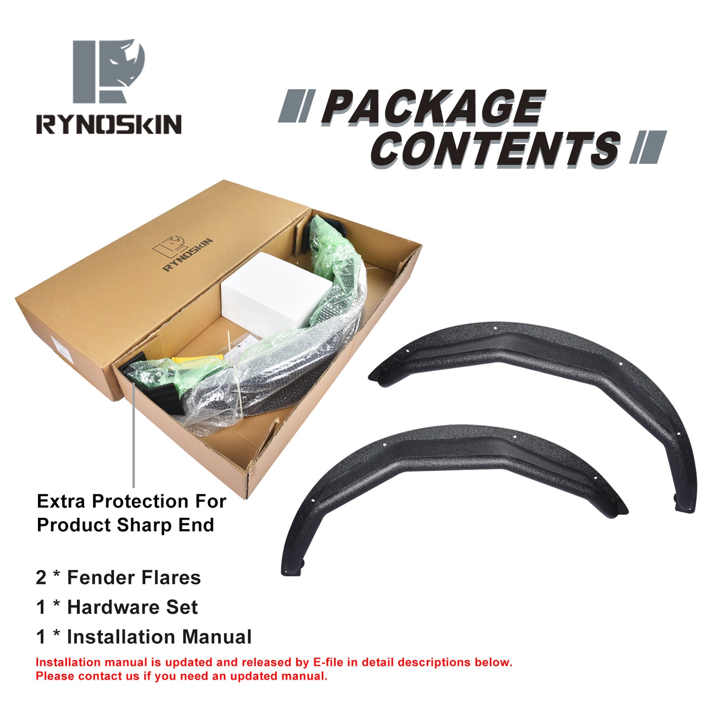 RYNOSKIN Rear Fender Flares Compatible with 2021-2025 Ford Bronco 2 Door Heavy Duty Off-Road Tubular Wheel Fenders Textured Black Side Protections (Only for Bronco 2 Door Rear Wheels 2PCS)