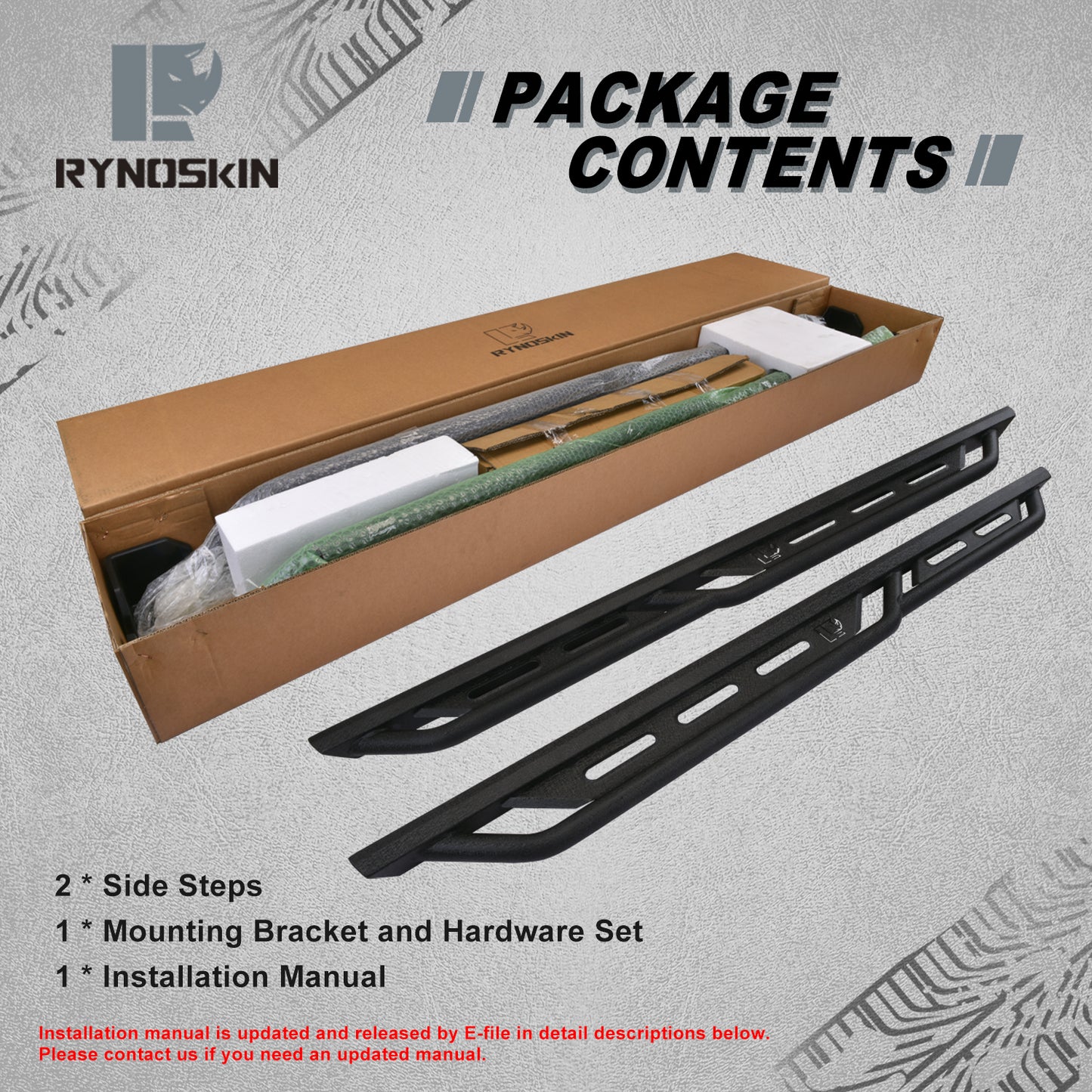 RYNOSKIN Running Boards Fit 2018-2025 Wrangler JL 4 Door | 2021-2025 Wrangler JL 4xe 4 Door Rocker Steps Heavy Duty Wrangler JL Side Steps SUV Steel Nerf Bars Step Rails Heavy Texture Black 2pcs