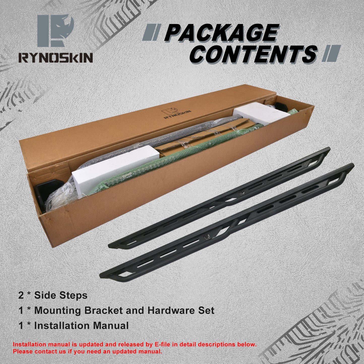 RYNOSKIN Running Boards Fit 2020-2025 Jeep Gladiator JT Rocker Steps Heavy Duty Gladiator JT Side Steps Pickup Truck Steel Nerf Bars Step Rails Heavy Texture Black 2pcs