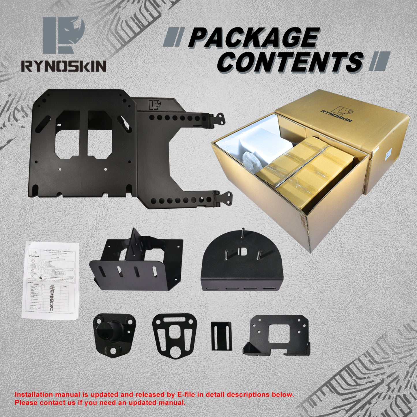 RYNOSKIN Spare Tire Mount Compatible with Ford Bronco 2021-2025 Heavy Duty Tailgate Tire Bracket Relocation Allows Use of 40 inch Spare Tire Fine Texture Black