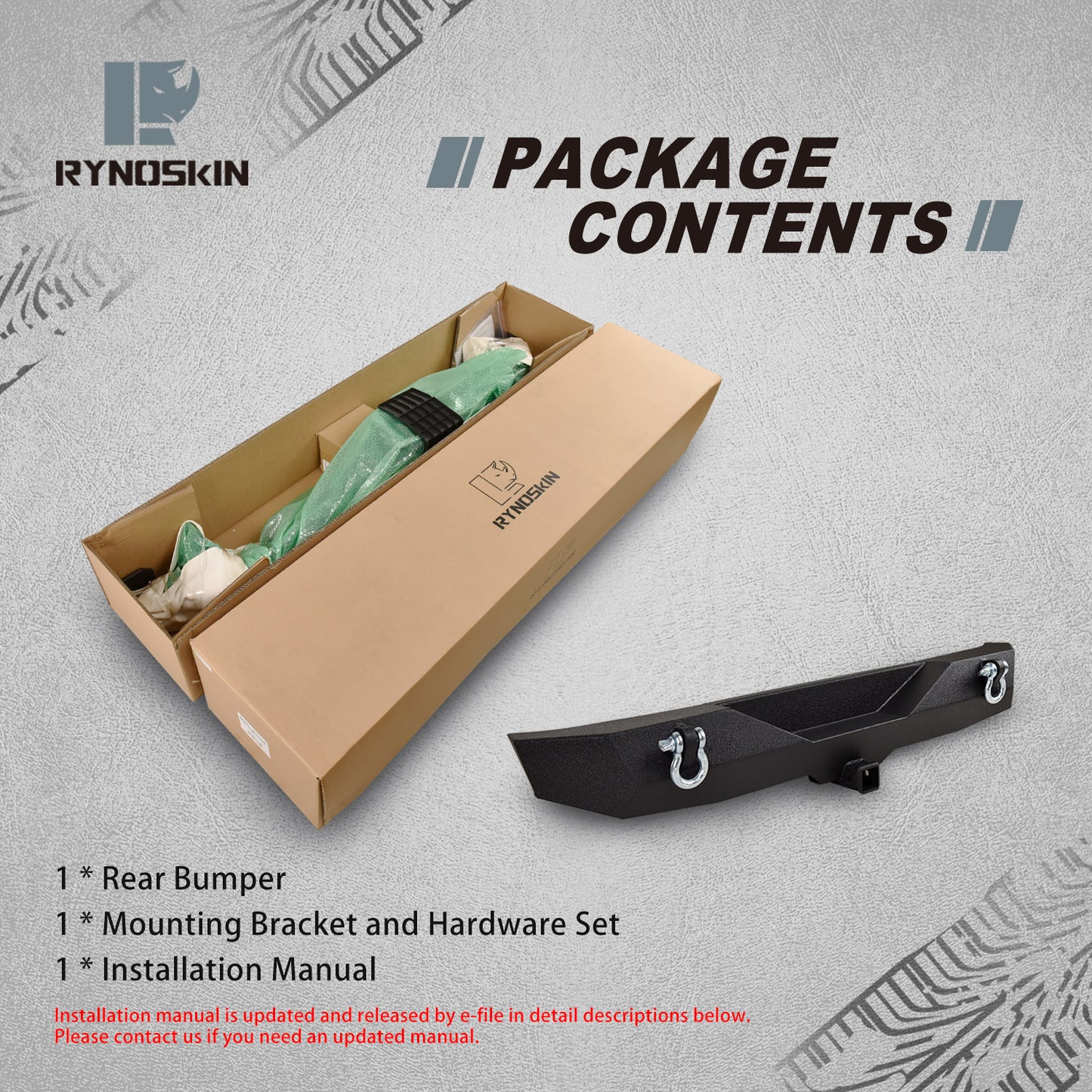 RYNOSKIN Rear Bumper fit for 2007-2018 Jeep Wrangler JK (Excluding 2018-2022 Wrangler JL Models)