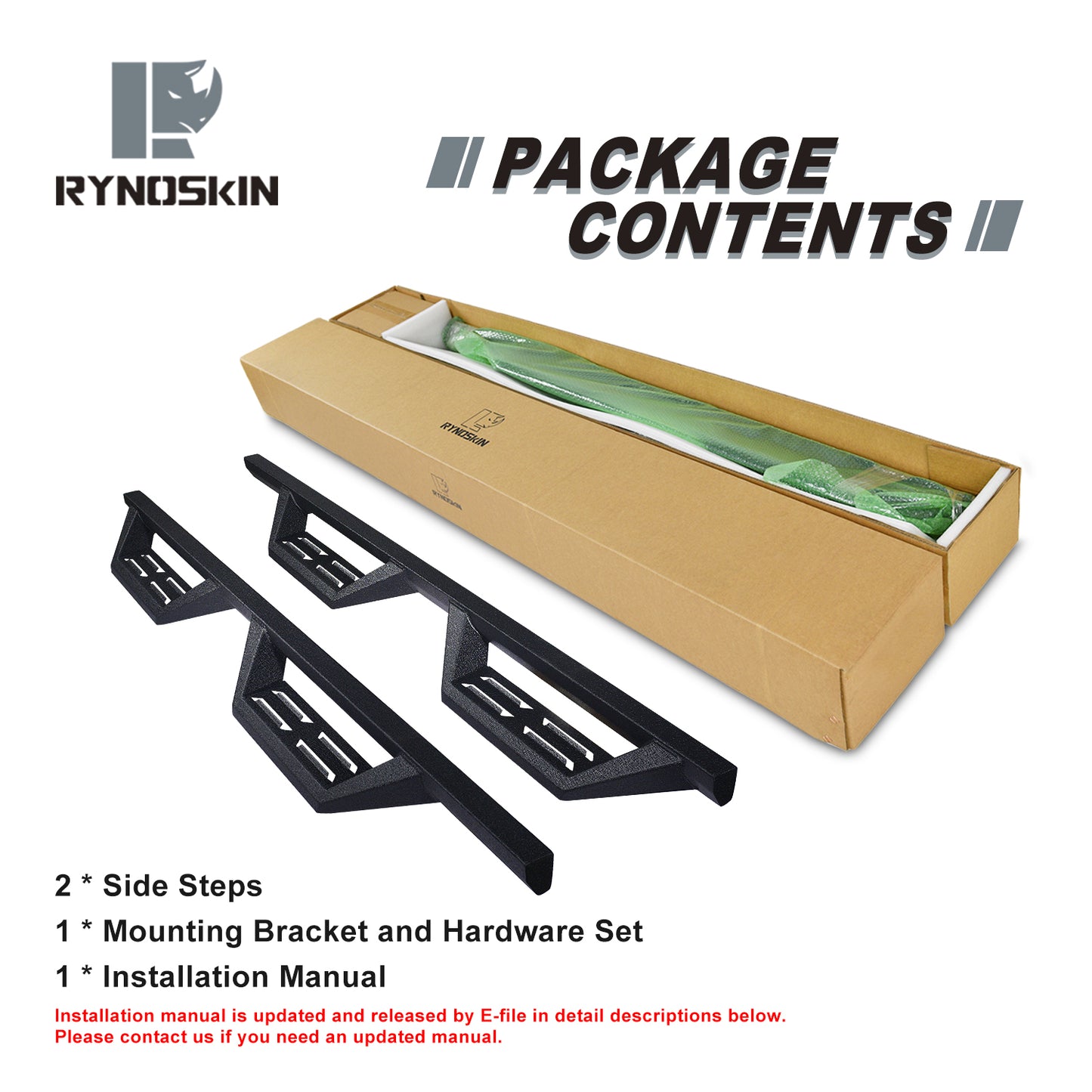 RYNOSKIN Running Boards Fit for 2021-2025 Ford Bronco 4 Door Heavy Textured Black Heavy Duty Side Steps SUV Nerf Bar Rock Slider (2pcs)