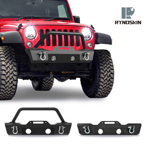 RYNOSKIN Stubby Front Bumper fit for 2007-2018 Jeep Wrangler JK all models/2018-2022 Jeep Wrangler JL Sahara & Sport Model(exclude Rubicon Model) / 2020-2022 Jeep Gladiator(exclude Rubicon Model)