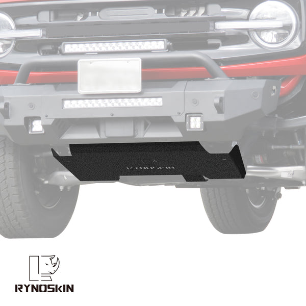 RYNOSKIN Front Skid Plate Compatible with 2021-2024 Ford Bronco Carbon Steel Lower Bumper Protector Cover Bash Plates Bronco Replacement Heavy Textured Black