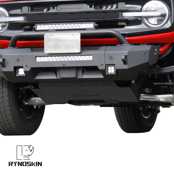 RYNOSKIN Front Skid Plate Compatible with 2021-2024 Ford Bronco Carbon Steel Lower Bumper Protector Cover Bash Plates Bronco Replacement Heavy Textured Black