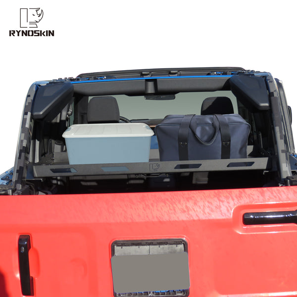 RYNOSKIN Interior Cargo Rack Compatible with 2011-2024 Ford Bronco 4 Door Foldable Rear Cargo Basket Bronco Luggage Storage Carrier Tray Fit Hard Top & Soft Top