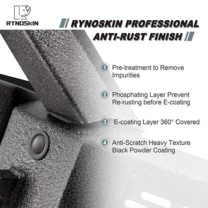 RYNOSKIN Front Bumper for 2021-2023 Ford Bronco Heavy Duty Off-Road Front Bumper Guard with Winch Bracket Work with OE ACC & Parking Sensors Can Add LED Lights Heavy Textured Black Powder Finish