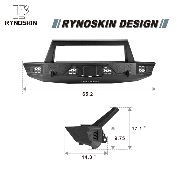 RYNOSKIN Front Bumper Fit 2021-2024 Ford Bronco Off-Road All Steel Bronco Front Bumper Guard Can Add LED Light & D-Rings Heavy Texture Black Powder Finish