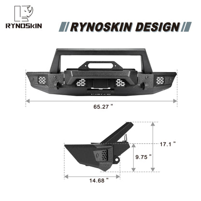 RYNOSKIN Front Bumper for 2021-2023 Ford Bronco Heavy Duty Off-Road Front Bumper Guard with Winch Bracket Work with OE ACC & Parking Sensors Can Add LED Lights Heavy Textured Black Powder Finish
