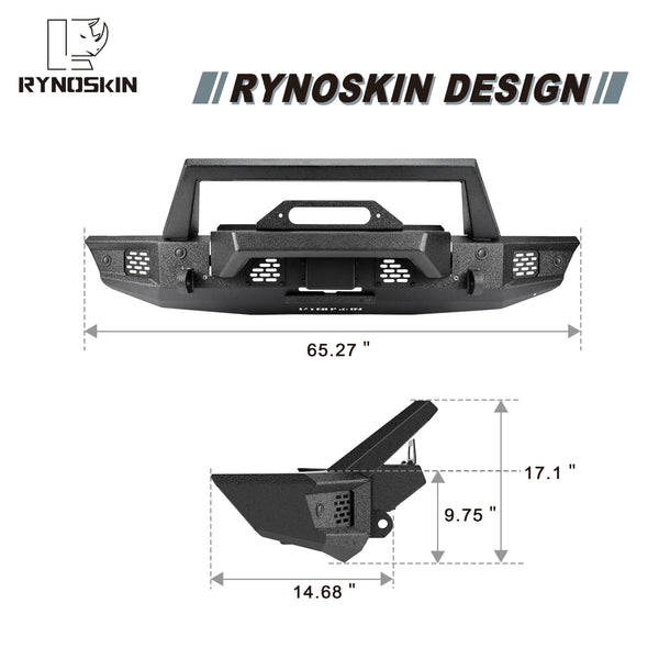 RYNOSKIN Front Bumper for 2021-2024 Ford Bronco Heavy Duty Off-Road Front Bumper Guard with Winch Bracket Work with OE ACC & Parking Sensors Can Add LED Lights Heavy Textured Black Powder Finish