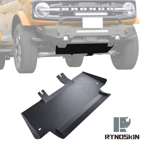 RYNOSKIN Front Bumper Skid Plate Compatible with 2021-2024 Ford Bronco Heavy Duty Carbon Steel Off-Road Bumper Lower Protector Cover Fine Textured Black Armor Accessories