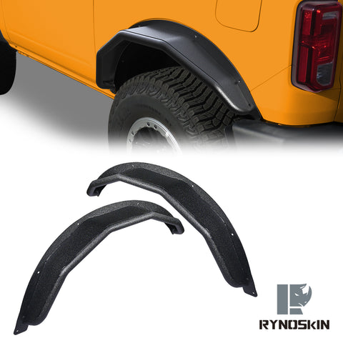 RYNOSKIN Rear Fender Flares Compatible with 2021-2024 Ford Bronco 2 Door Heavy Duty Off-Road Tubular Wheel Fenders Textured Black Side Protections (Only for Bronco 2 Door Rear Wheels 2PCS)