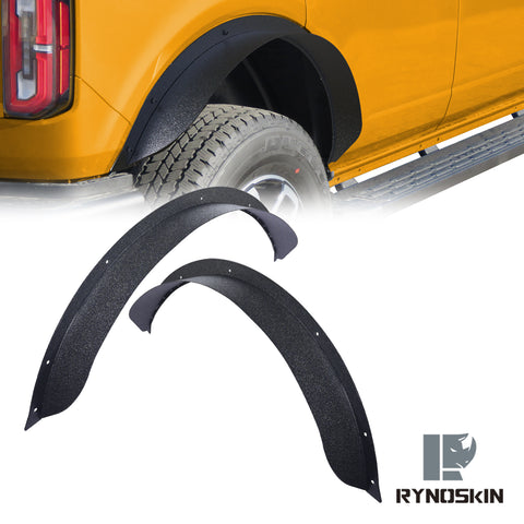 RYNOSKIN Rear Fender Flares Compatible with 2021-2024 Ford Bronco 4 Door Heavy Duty Carbon Steel Off-Road Wheel Fenders Fine Textured Black Side Protections (Only for Bronco 4 Door Rear Wheel 2PCS)