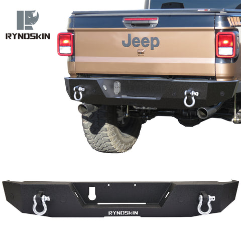 RYNOSKIN Rear Bumper Fit 2020-2024 Jeep Gladiator JT Heavy Duty Gladiator Rear Bumper Guard with D-Rings Can Add License Plate Lights Heavy Texture Black