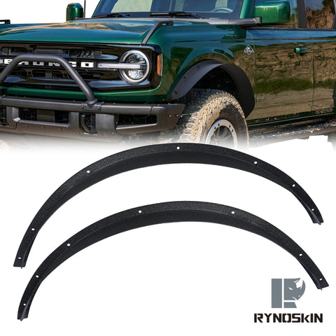 RYNOSKIN Front Fender Flares Compatible with 2021-2024 Ford Bronco 2 Door & 4 Door Heavy Duty Carbon Steel Off-Road Wheel Fenders Heavy Textured Black Side Protections (Only for Front Wheel 2PCS)