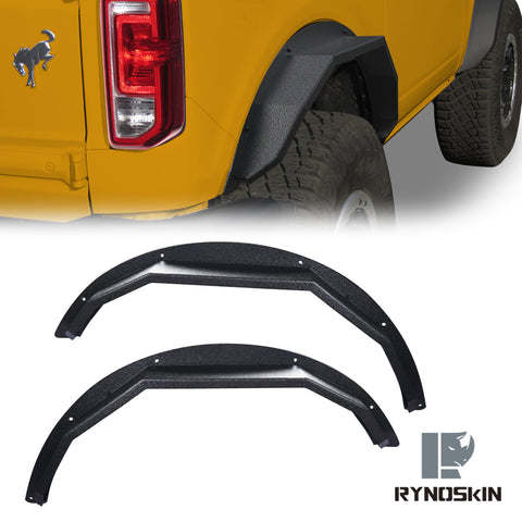 RYNOSKIN Rear Fender Flares Compatible with 2021-2024 Ford Bronco 2 Door Heavy Duty Carbon Steel Off-Road Flat Wheel Fenders Heavy Textured Black Side Protections (Only for Bronco 2 Door Rear Wheel 2PCS)