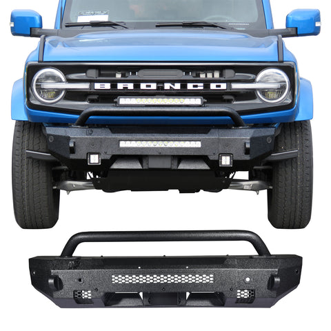 RYNOSKIN Front Bumper Compatible with 2021-2024 Ford Bronco Heavy Duty Off-Road Bull Bar Heavy Textured Black Armor Brush Guard Work with OE ACC and Parking Sensors Can Add LED Lights