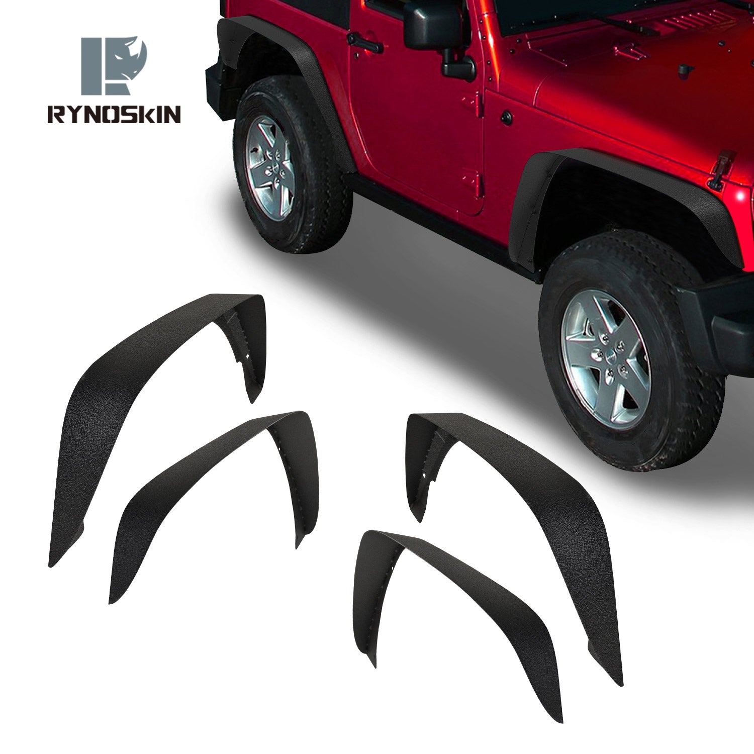 RYNOSKIN Off-Road Fender Flares Compatible with 2007-2018 Jeep Wrangler JK (2/4 Doors) 4 PCS