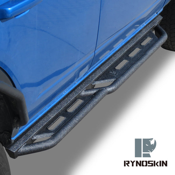 RYNOSKIN Running Boards Fits 2021-2024 Ford Bronco 4 Door Heavy Duty Off Road Side Steps SUV Steel Nerf Bars Step Rails Fine Texture Black