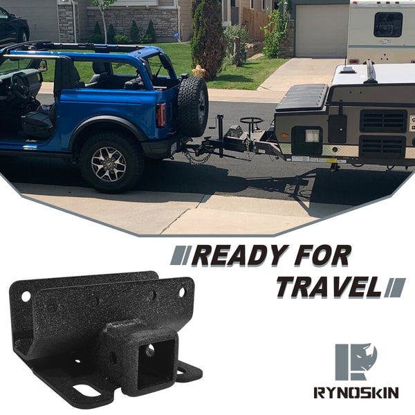 RYNOSKIN Towing Trailer Hitch Receiver Compatible with 2021-2024 Ford Bronco SUV 2 Door & 4 Door Class 3 Heavy Textured Black Rear Hitch with 2" Square Receiver