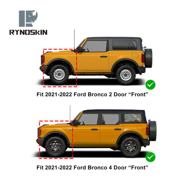 RYNOSKIN Front Fender Flares Compatible with 2021-2024 Ford Bronco 2 Door & 4 Door Heavy Duty Carbon Steel Off-Road Wheel Fenders Heavy Textured Black Side Protections (Only for Front Wheel 2PCS)