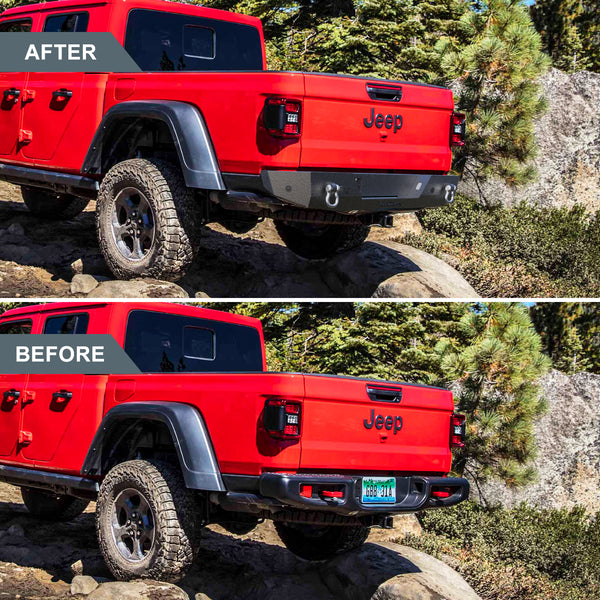 RYNOSKIN Rear Bumper Fit 2020-2024 Jeep Gladiator JT Heavy Duty Gladiator Rear Bumper Guard with D-Rings Can Add License Plate Lights Heavy Texture Black