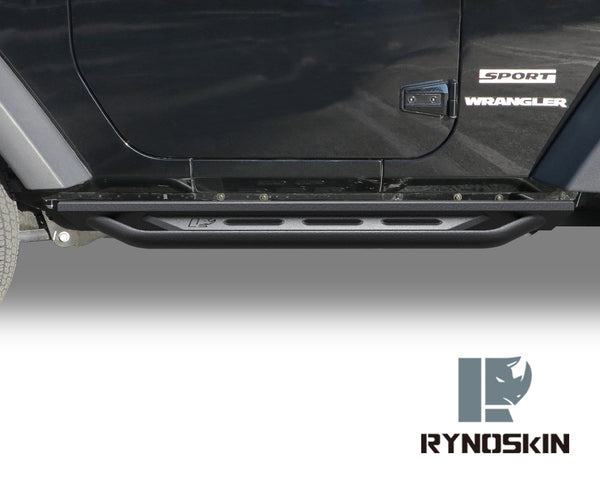 RYNOSKIN Running Boards Fits 2007-2018 Jeep Wrangler JK 2 Door Heavy Duty Off Road Side Steps Steel Nerf Bars Step Rails Fine Texture Black