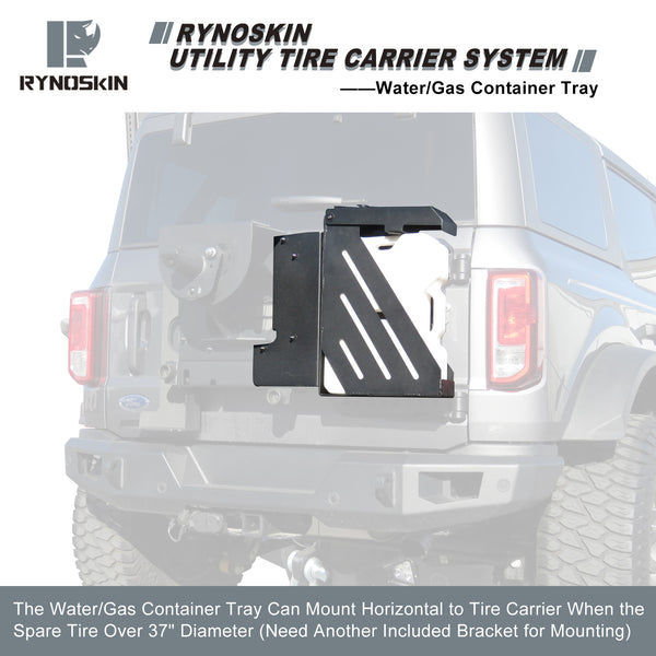 RYNOSKIN Gas Can Mount Compatible with Ford Bronco 2021-2024 Heavy Duty Water / Gas Container Tray Gas Can Holder Fine Texture Black Use with RS-FTC-021 Spare Tire Carrier Only