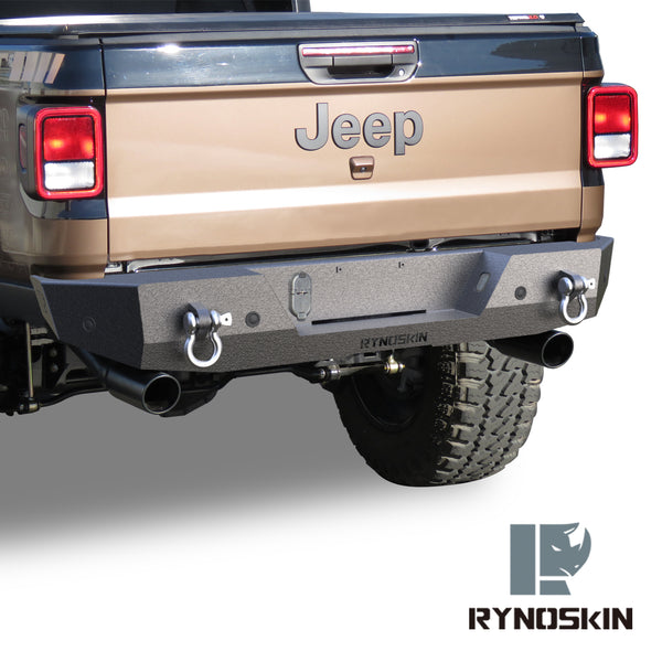 RYNOSKIN Rear Bumper Fit 2020-2024 Jeep Gladiator JT Heavy Duty Gladiator Rear Bumper Guard with D-Rings Can Add License Plate Lights Heavy Texture Black