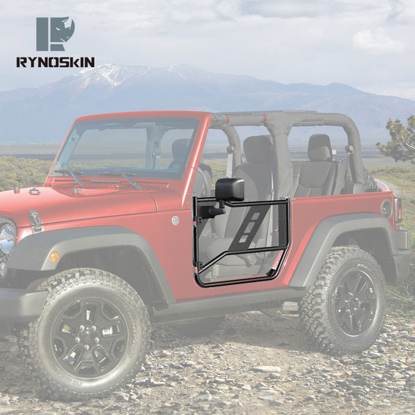 RYNOSKIN Front Tube Doors Compatible with 2007-2018 Jeep Wrangler JK 2 Door Only (exclude Wrangler JL & JT Models) Off Road jeep doors | Textured Black | with Mirror Mount | Front Doors 2 pcs Set