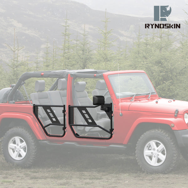 RYNOSKIN Tube Doors Compatible with 2007-2018 Jeep Wrangler JK 4 Door Only (exclude JL & JT Models) | Off Road jeep doors | Textured Black | with Mirror Mount | Front & Rear Doors 4 pcs Set