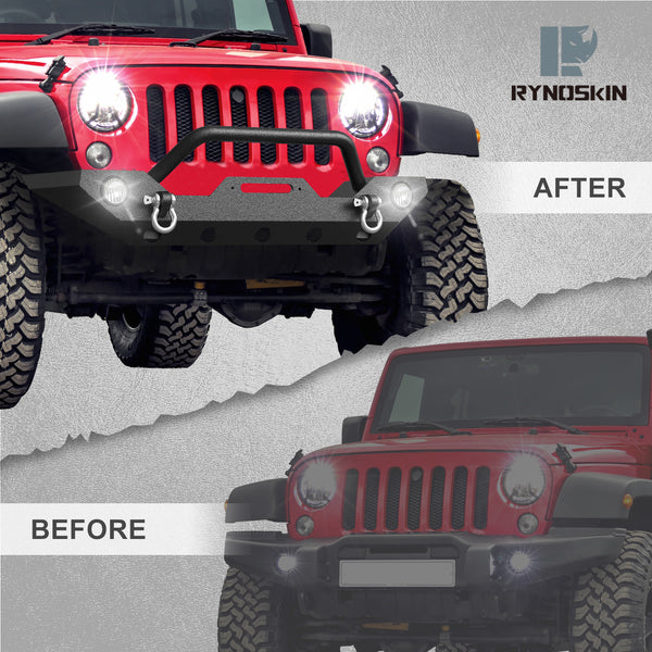 RYNOSKIN Standard Width Front Bumper fit for 2007-2018 Jeep Wrangler JK | 2018-2024 Jeep Wrangler JL (Excl. Rubicon/plug-in hybrid models/2021-2024 V8 engine)|2020-2024 Jeep Gladiator(Excl. Mojave trim)