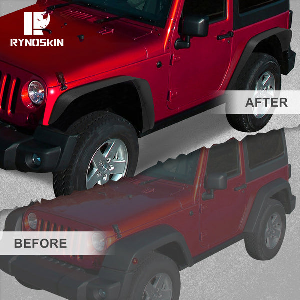 RYNOSKIN Off-Road Fender Flares Compatible with 2007-2018 Jeep Wrangler JK (2/4 Doors) 4 PCS