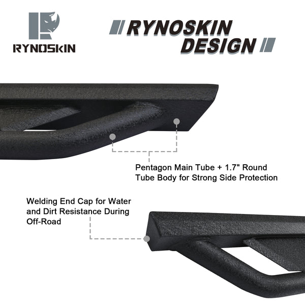 RYNOSKIN Running Boards Fits 2007-2018 Jeep Wrangler JK 2 Door Heavy Duty Off Road Side Steps Steel Nerf Bars Step Rails Fine Texture Black